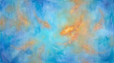 Color Field Gold Atmospheric Koi Canvas Painting