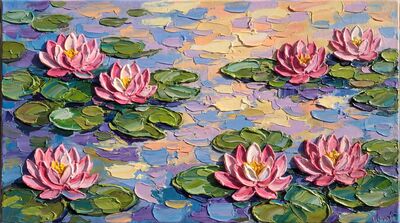 Monet Water Lily Style Lotus Pond Canvas Wall Art
