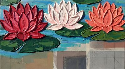 Impasto Palette Knife Lotus Petals Canvas Wall Art