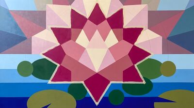 Cubist Art Deco Geometric Lotus Canvas Painting