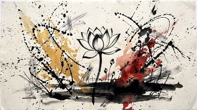 Contemporary Ink Explosive Lotus Canvas Wall Art