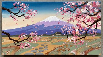 Spring Mountain Cherry Blossom Canvas Wall Art