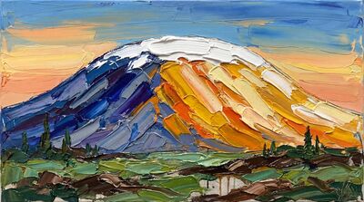 Sunrise Mountain Impasto Canvas Wall Art