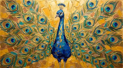 Klimt Gold Mosaic Peacock Display Canvas Wall Art