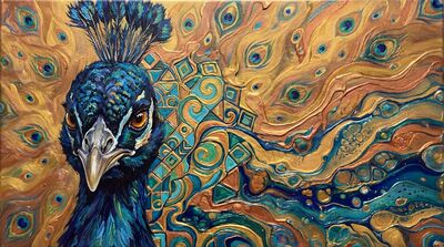 Klimt Mosaic Peacock Head Close Up Canvas Wall Art