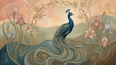 Mucha Art Nouveau Garden Peacock Canvas Painting