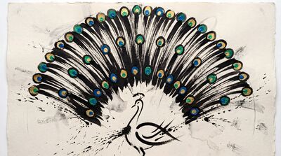 Ink Acrylic Bold Peacock Display Canvas Painting
