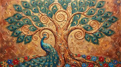 Klimt Tree of Life Peacock Fusion Canvas Wall Art