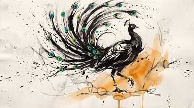 Bold Ink Dancing Peacock Energy Canvas Wall Art