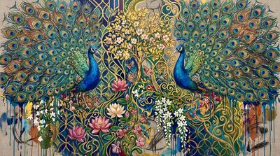 Maximalist Paradise Peacock Garden Canvas Painting
