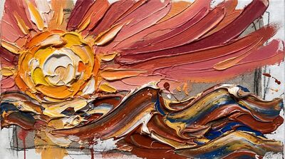 Impasto Ocean Sunrise Canvas Wall Art