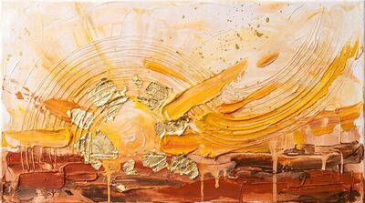 Mixed Media Sunrise Gold Leaf Canvas Painting