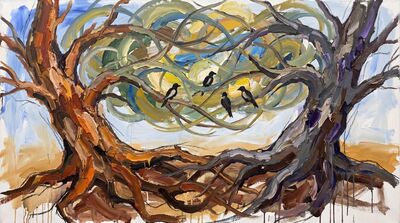 Twin Trees Entwined Canvas Painting