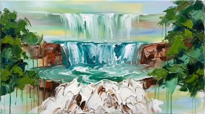 Three Tier Tropical Emerald Falls Canvas Painting