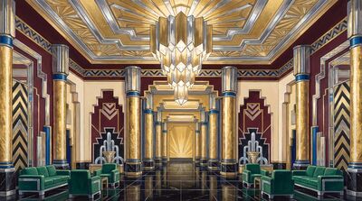 Art Deco Grand Hotel Lobby Canvas Painting