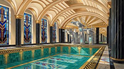 Art Deco Swimming Pool Bathhouse Canvas Painting