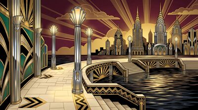 Art Deco Waterfront Promenade Canvas Painting