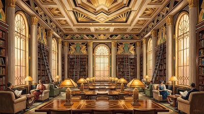 Art Deco Library Reading Room Canvas Wall Art