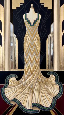 Elegant Beaded Gown Cascade Canvas Wall Art