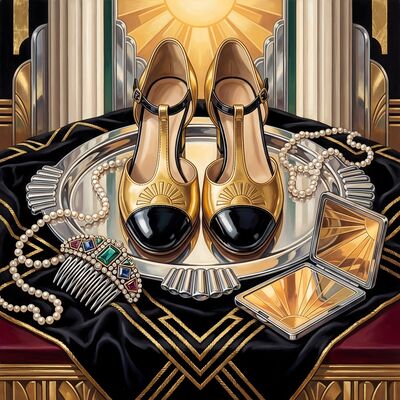 Art Deco Flapper Shoes and Pearls Canvas Painting
