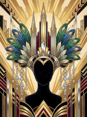 Art Deco Showgirl Headdress Canvas Painting