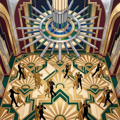 Art Deco Dance Hall Aerial View Canvas Wall Art