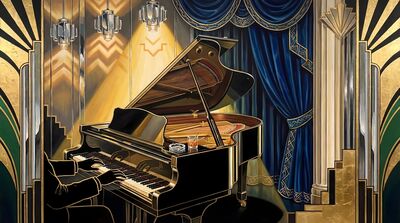 Golden Piano Bar Intimate Canvas Painting