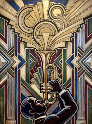 Vintage Trumpet Player Close-Up Canvas Painting