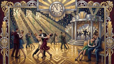 Golden Dance Marathon Scene Canvas Painting
