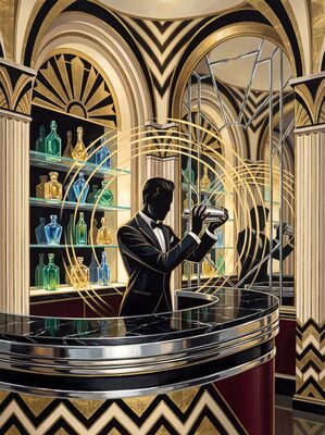 Vintage Bartender Mixing Cocktail Canvas Painting