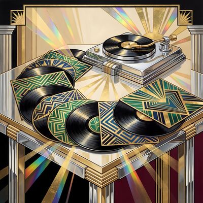 Golden Jazz Record Collection Canvas Painting