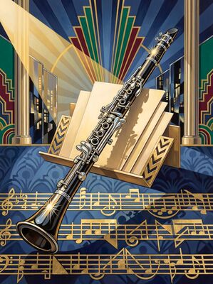 Vintage Clarinet and Sheet Music Canvas Painting