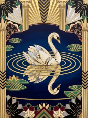 Art Deco Swan on Still Water Canvas Painting