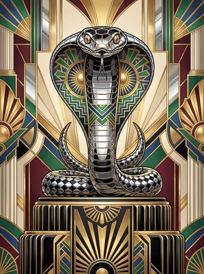Art Deco Cobra Coiled Geometric Canvas Wall Art