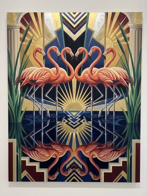 Art Deco Flamingos Geometric Group Canvas Wall Art