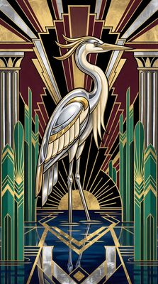 Art Deco Heron in Reeds Canvas Wall Art