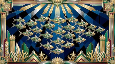 Art Deco Fish Swimming Formation Canvas Wall Art
