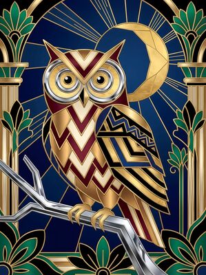 Art Deco Owl Perched Geometric Canvas Painting