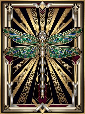 Art Deco Jeweled Dragonfly Canvas Wall Art
