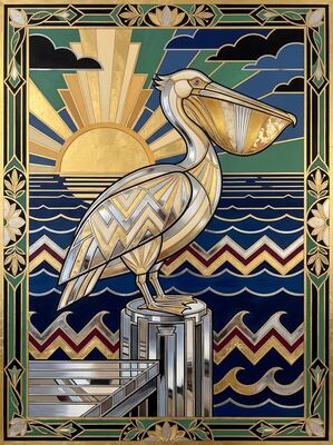 Art Deco Stylized Pelican Canvas Painting