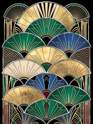 Art Deco Fan Shapes Overlapping Canvas Painting