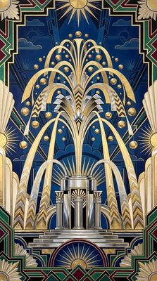 Art Deco Fountain Spray Geometric Canvas Wall Art