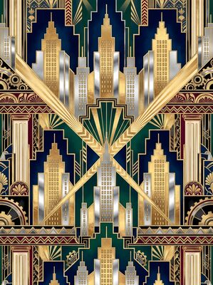 Art Deco Skyscraper Silhouette Pattern Canvas Painting