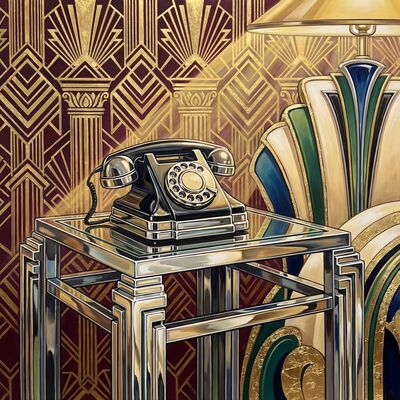 Vintage Rotary Gold Telephone Canvas Painting