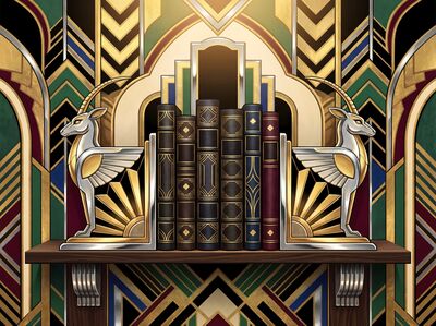 Art Deco Geometric Bookends Canvas Wall Art