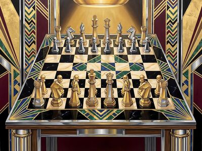 Vintage Geometric Chess Set Canvas Painting