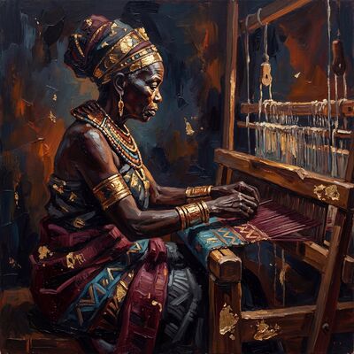 African Woman Weaving Canvas Wall Art