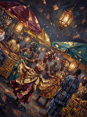 African Night Market Canvas Wall Art