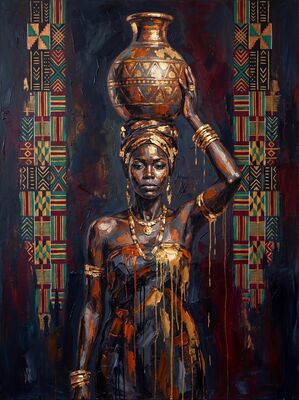 African Woman Water Bearer Canvas Wall Art