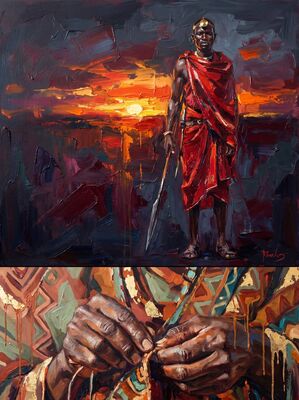 Maasai Warrior Sunset Canvas Wall Art